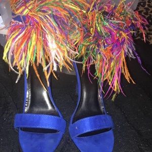 4 1/2 inch heels royal blue with feathers